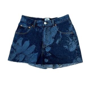 BDG High Waisted Mom Jean Shorts Pixilated Flowers Raw Hem Size 29